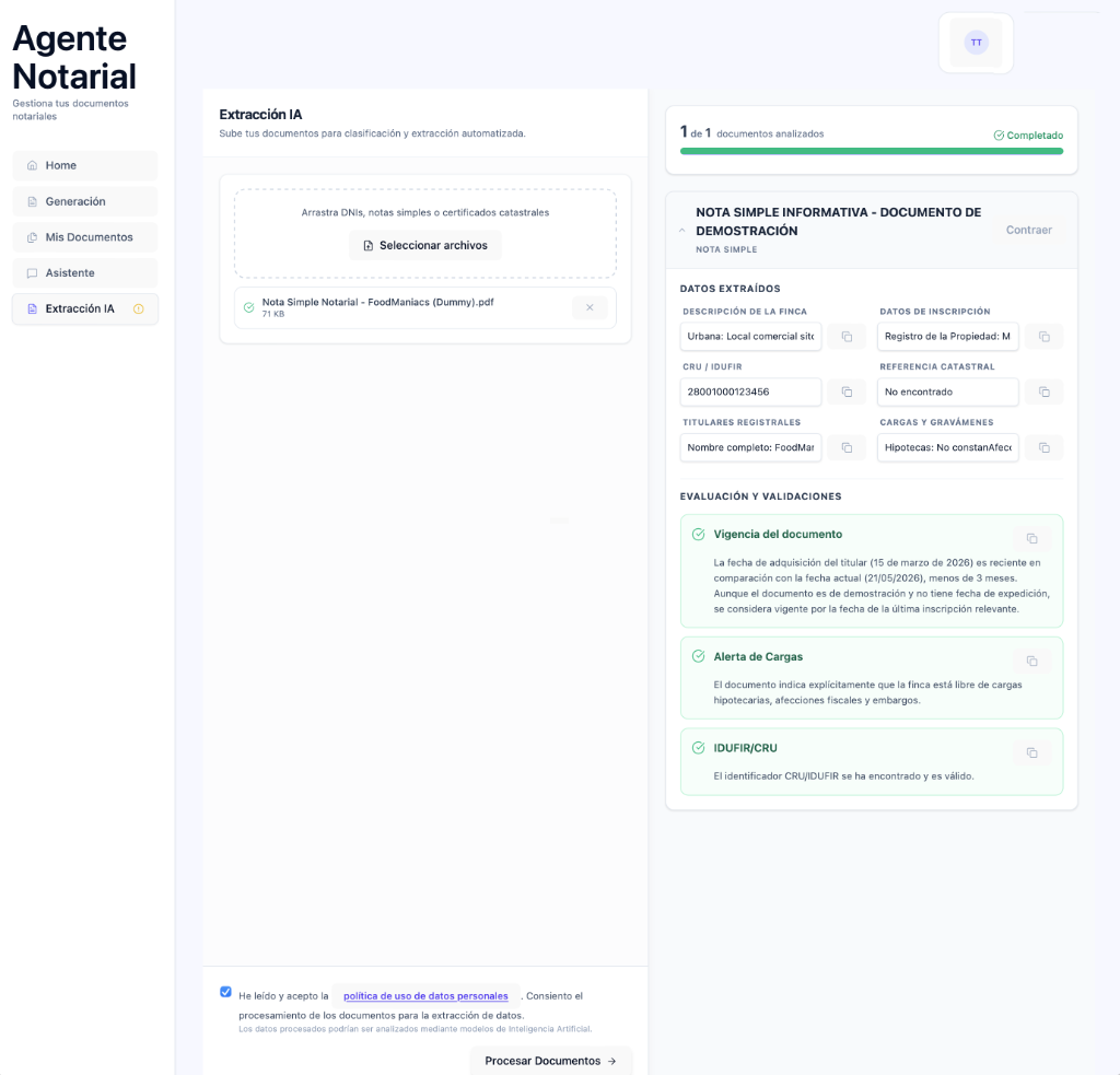 Interfaz del Agente Notarial